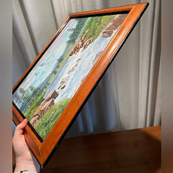 Mountain River Landscape Scene Artwork Framed Artist Signed Wanda Bunch '08 - Picture 3 of 16